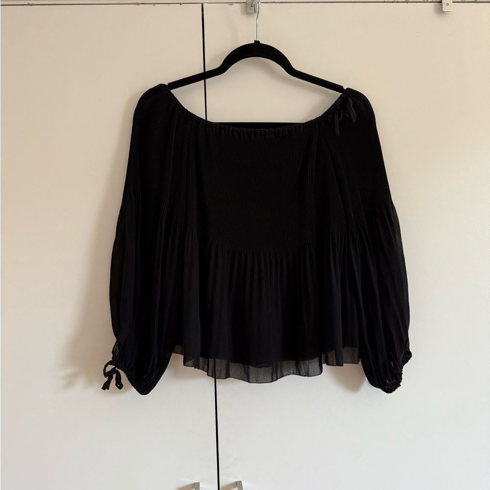 Aritzia Wilfred Black 3/4 Sleeve Crop Talence Blouse